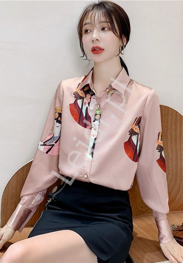 Brudno różowa koszula z azjatyckim wzorem 7274