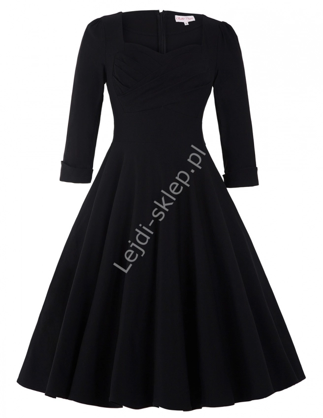 Czarna bawełniana sukienka pin-up z długim rękawkiem, swingdress 131
