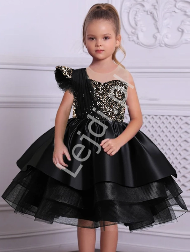 Czarna sukienka balowa dla dziewczynki, stylowa sukienka dziecięca 2214