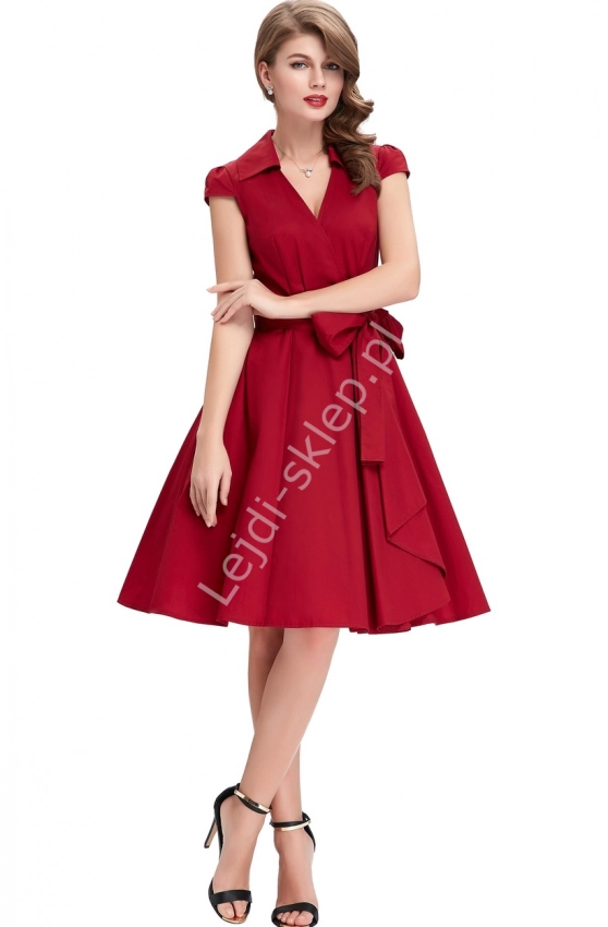 Czerwona bawełniana sukienka w stylu retro, lata 60-te, 6087 