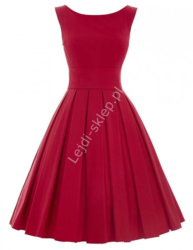 Czerwona wizytowa sukienka z plisowanym dołem na wesele, studniówkę, komunie
