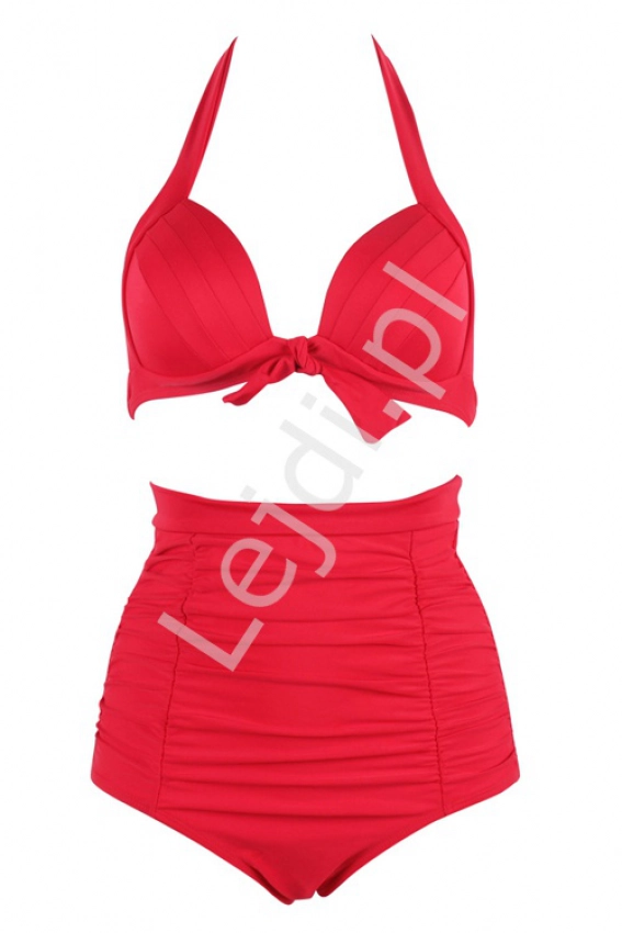 Czerwone bikini w stylu retro z majtkami  z wysokim stanem  6719 Plus Size