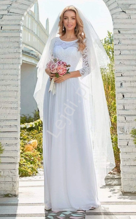 Elegancka sukienka ślubna z koronkową górą 7412