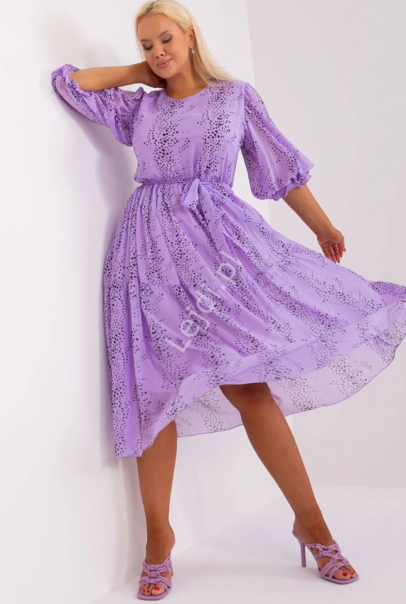 Jasno fioletowa sukienka z printem 9344