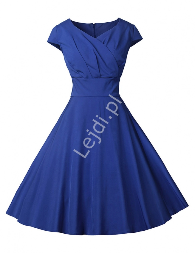 Niebieska sukienka retro, rozkloszowana sukienka pin up 467