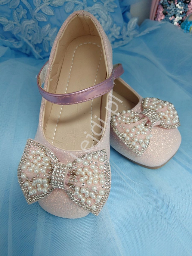 Różowe brokatowe buty na komunię, na wesele, na przyjęcia. Eleganckie buciki dla dziewczynki 878
