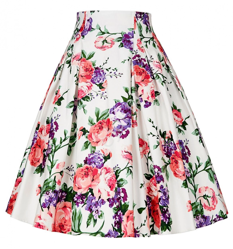 Spódnica w kolorowe kwiaty | rozkloszowana spódnica bawełniana