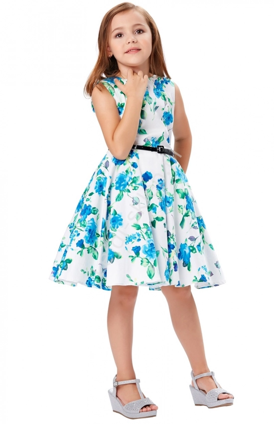 Sukienka dla dziewczynki w niebieskie kwiaty, w stylu pin-up, retro