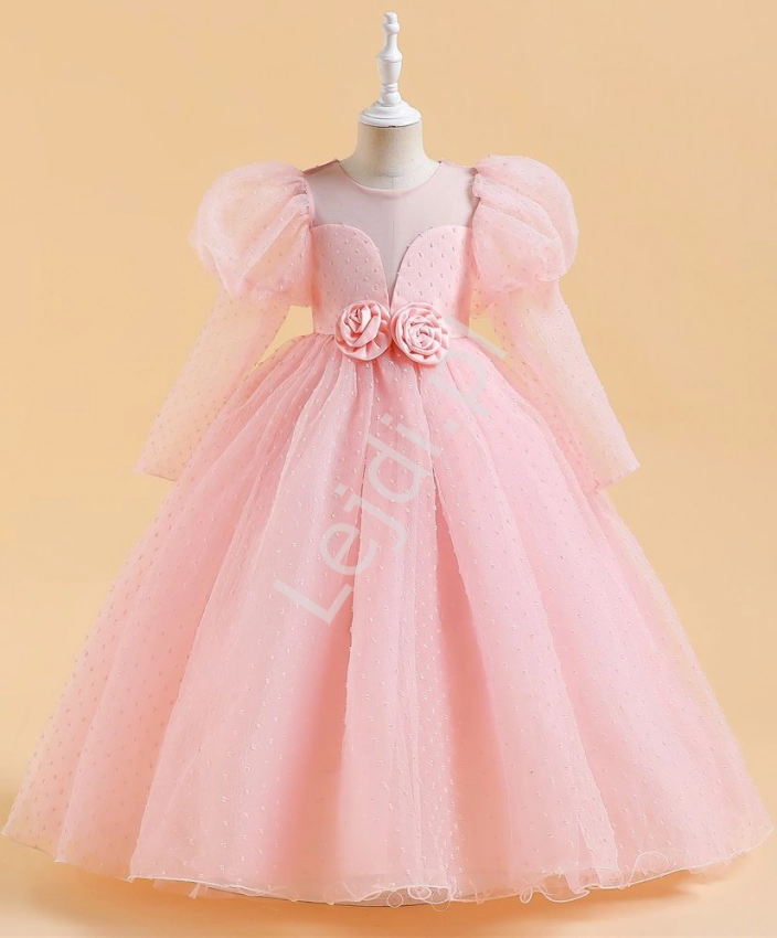 Sukienka w groszki z bufkami dla dziewczynki w stylu retro jasno różowa 286