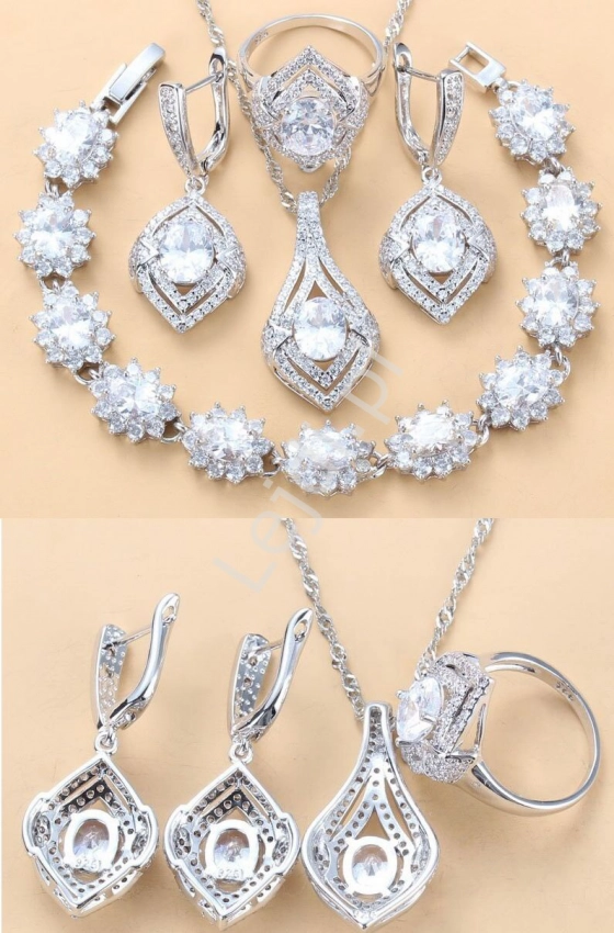 4 częściowa biżuteria ślubna, kryształowa łezka