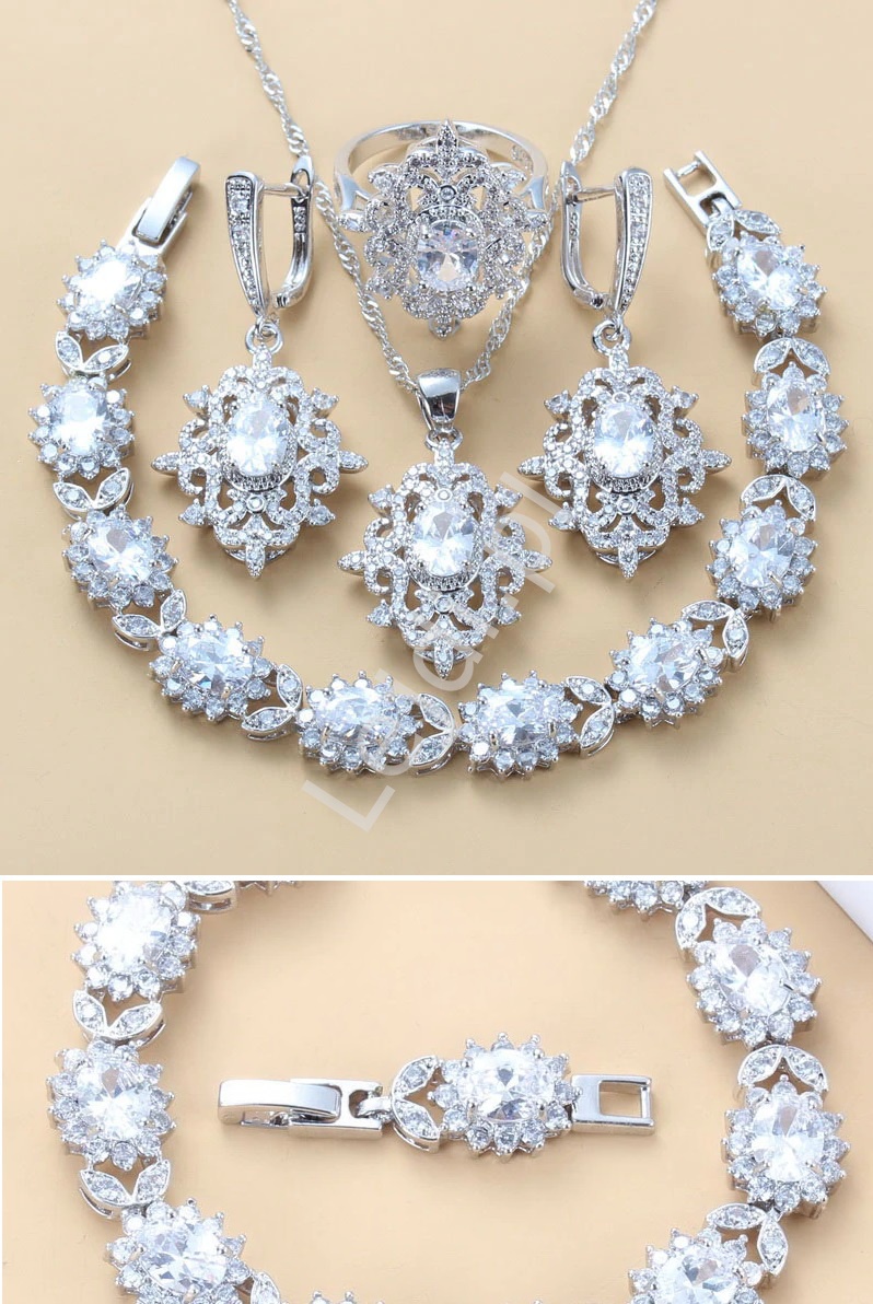 ślubna biżuteria z cyrkoniami w srebrnej oprawie