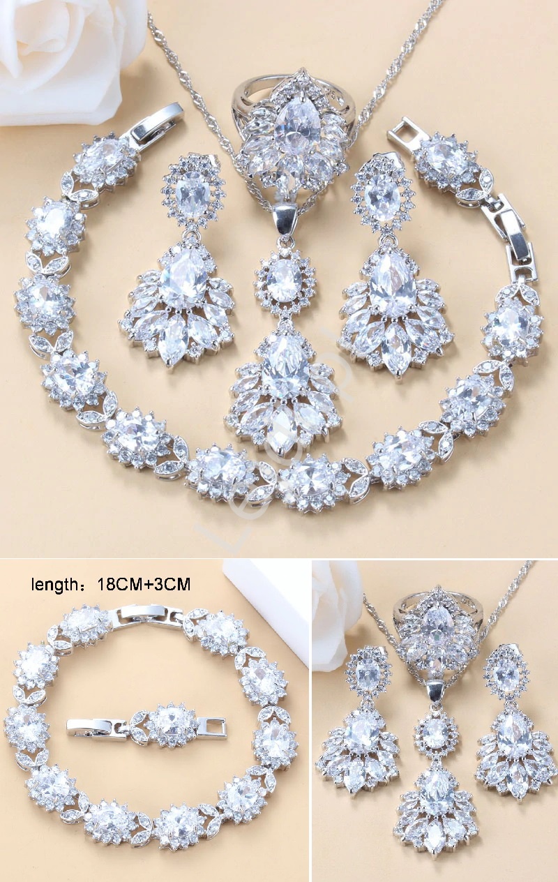 4 częściowy luksusowy kryształkowy zestaw biżuterii ślubnej