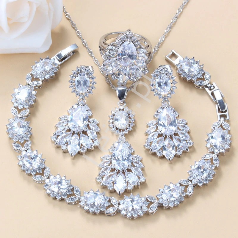 4 częściowy luksusowy kryształkowy zestaw biżuterii ślubnej