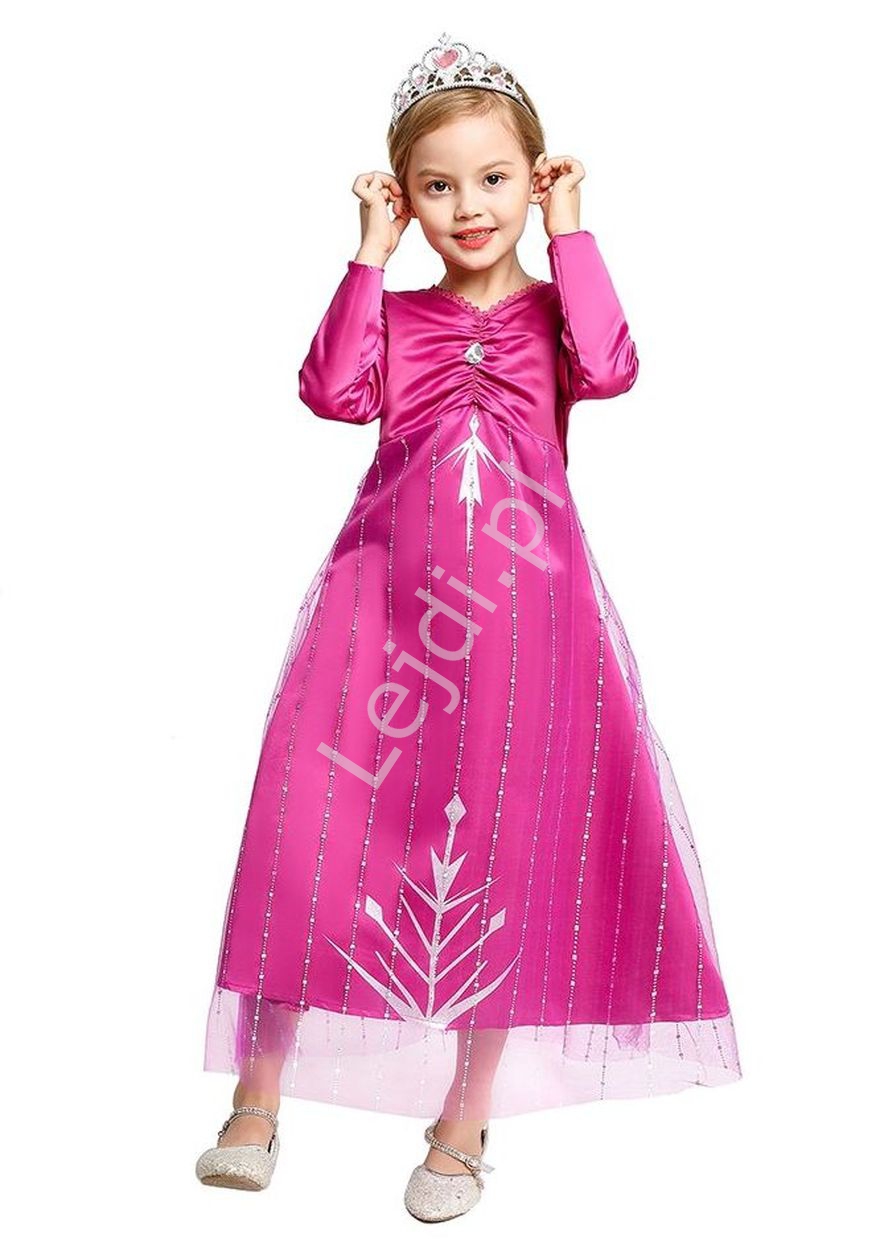 Amarantowa suknia Elsy z Krainy Lodu, karnawałowy strój dla dziewczynki
