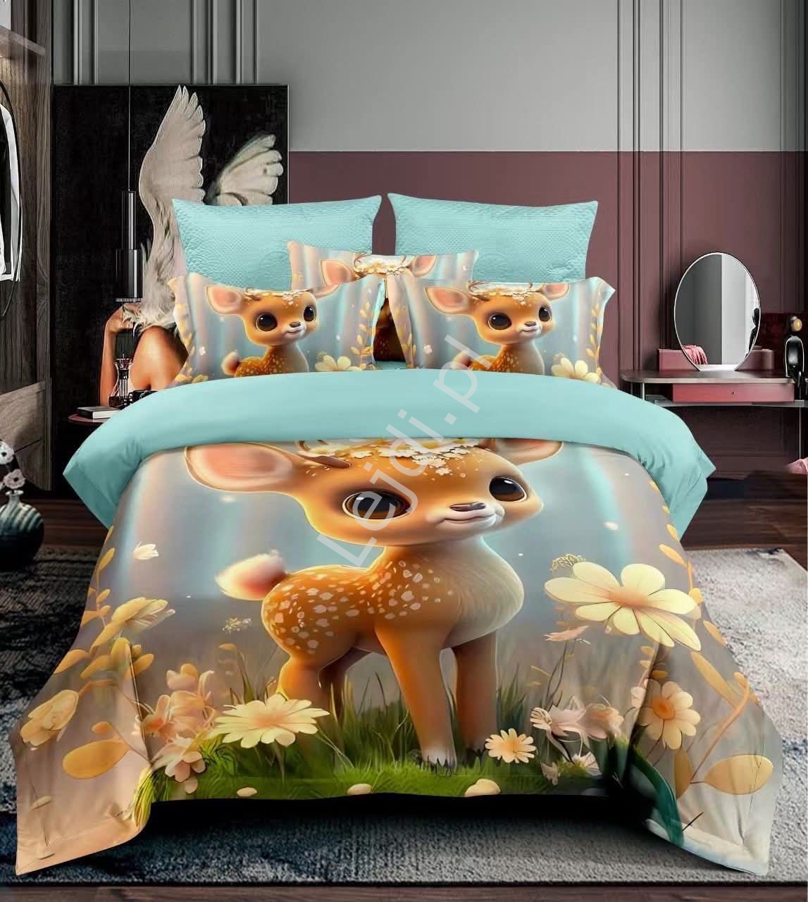 Bajkowa pościel dziecięca 5D sarenka 3 częściowy 160cm x 200cm + poszewka na poduszkę 2x 70x80, Polski Producent