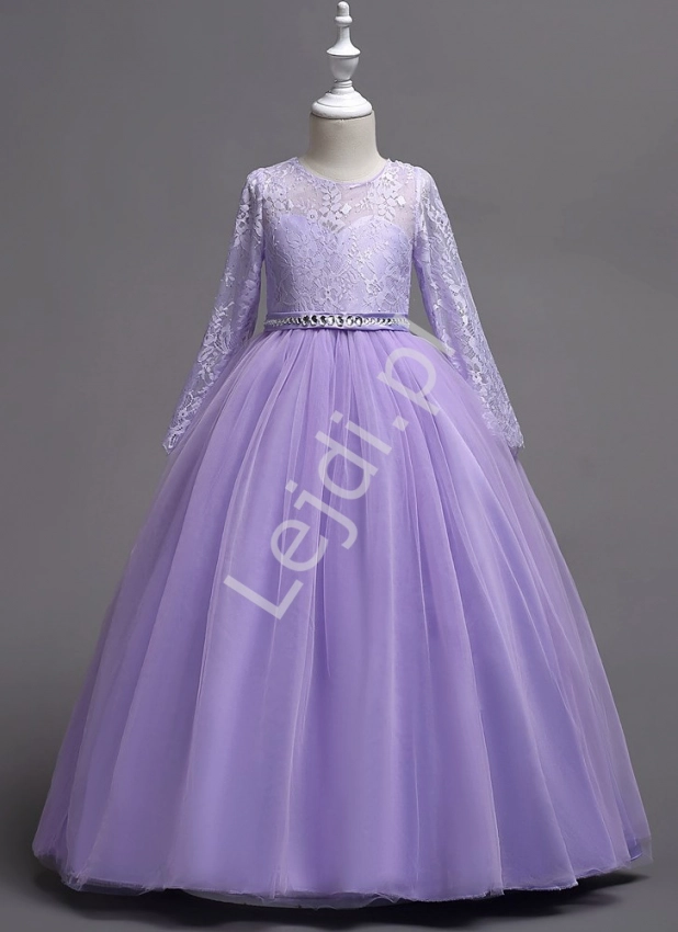 Balowa suknia dziecięca dla dziewczynki w kolorze jasnego fioletu 023