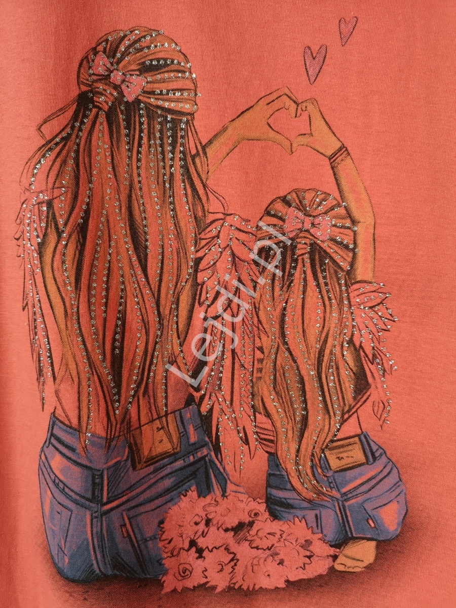 Bawełniana koszulka mama z córką zdobione brokatowymi kropkami