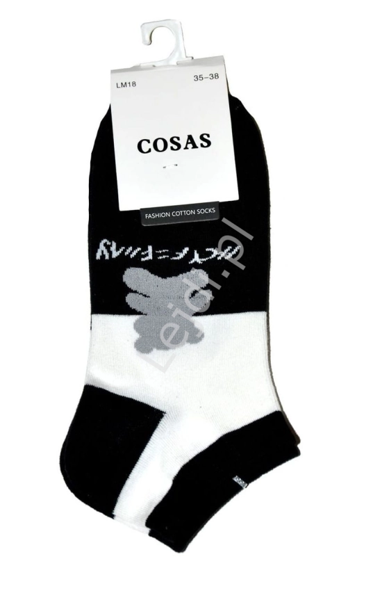 Bawełniane skarpetki Wik, białe czarne stopki Cosas z misiem