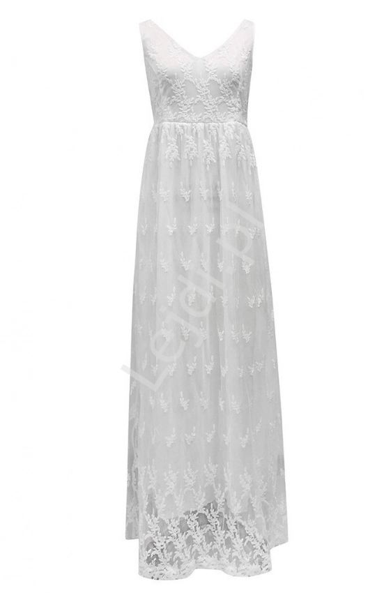 Biała delikatna suknia ślubna z trenem w stylu boho 2546