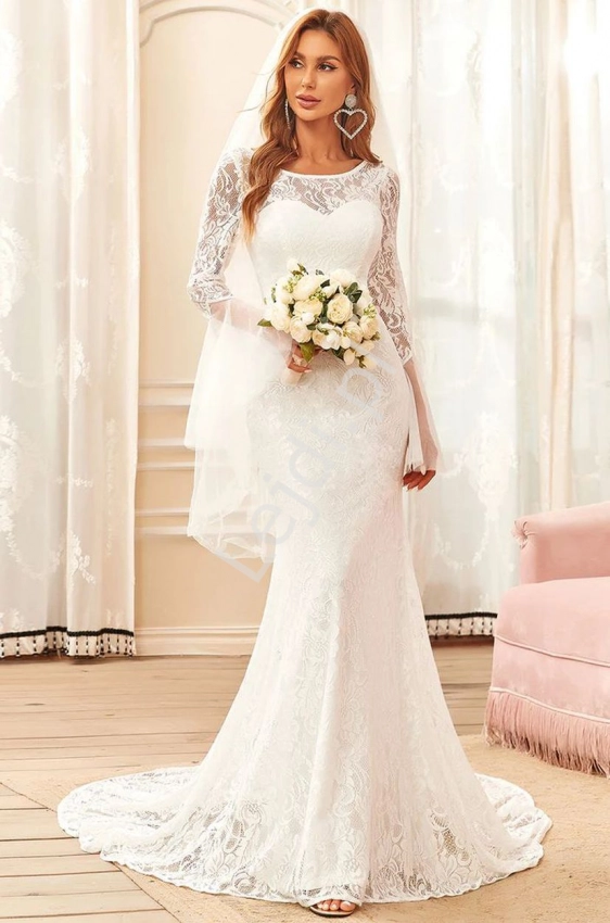 Biała koronkowa sukienka ślubna boho, elegancka sukienka do ślubu cywilnego, do ślubu kościelnego 0354