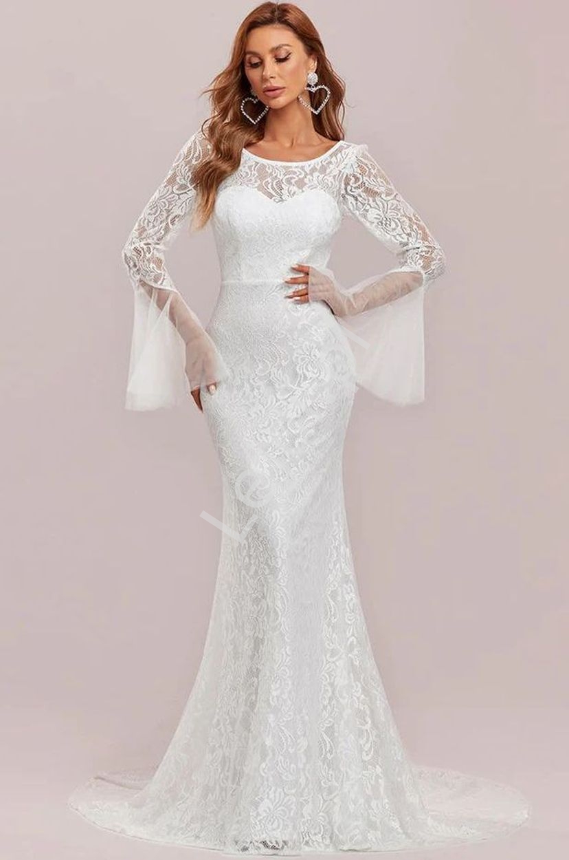 Biała koronkowa sukienka ślubna boho, elegancka sukienka do ślubu cywilnego, do ślubu kościelnego