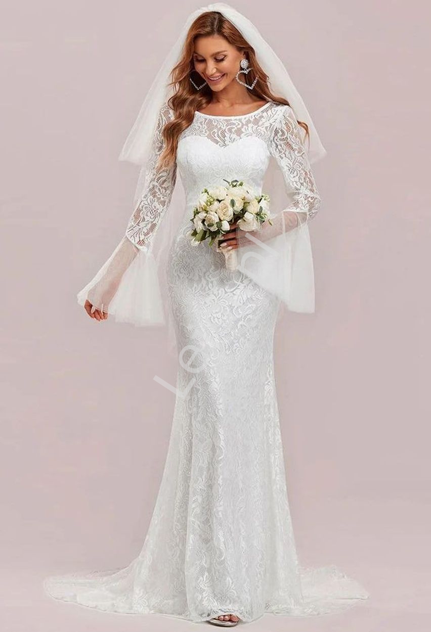 Biała koronkowa sukienka ślubna boho, elegancka sukienka do ślubu cywilnego, do ślubu kościelnego