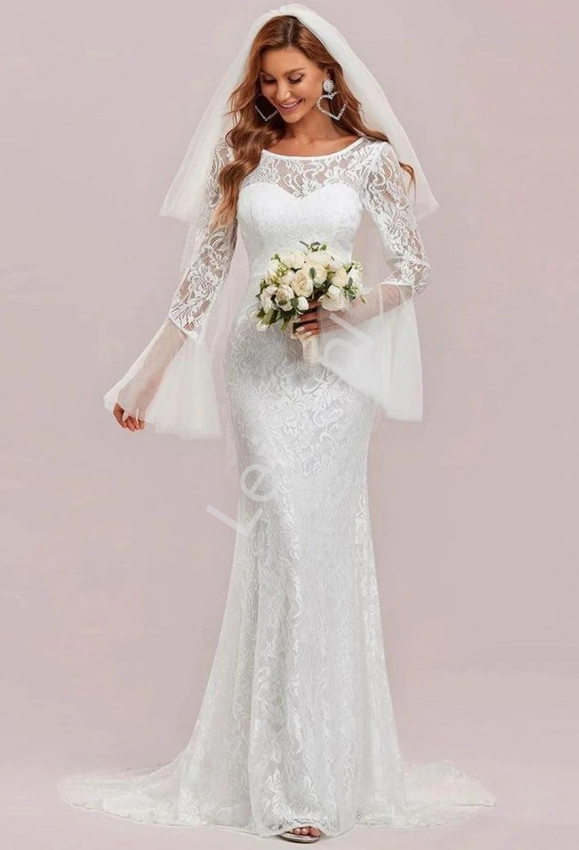 Biała koronkowa sukienka ślubna boho, elegancka sukienka do ślubu cywilnego, do ślubu kościelnego 0354