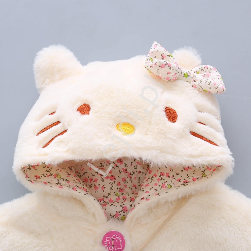 Biała pelerynka Hello Kitty, białe futerko dla dziewczynki