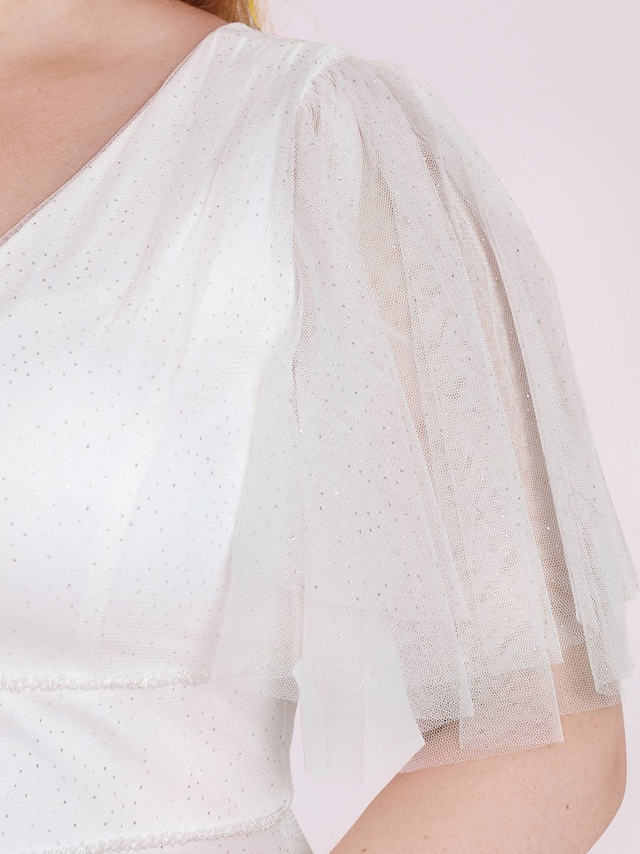 Biała ślubna sukienka Plus Size w romantyczym stylu z brokatem