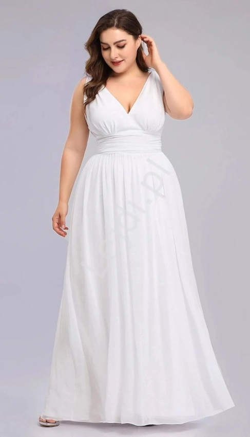 Biała ślubna sukienka plus size, wysmuklająca o kroju w literę A, 9016