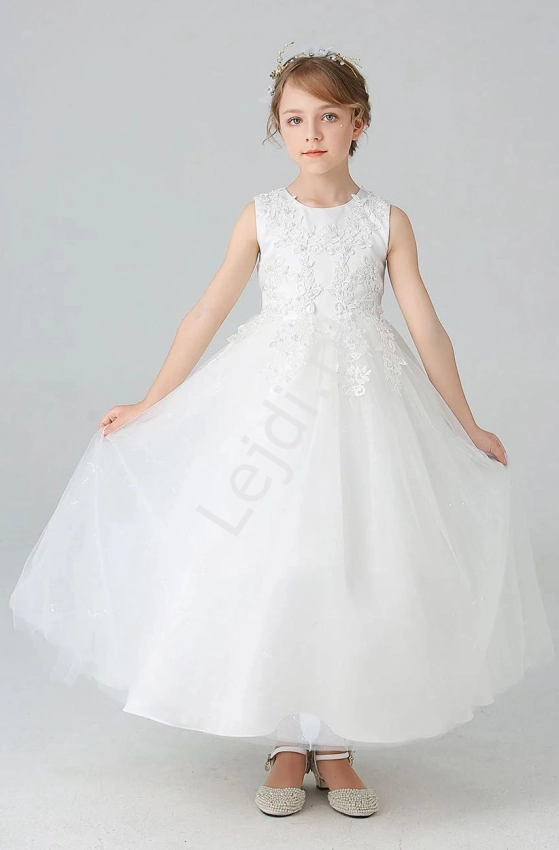 Biała sukienka dla dziewczynki, długa sukienka na komunię, sukienka komunijna BX683