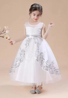 Biała sukienka dla dziewczynki, komunijna sukienka z cekinami