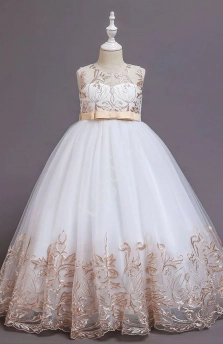 Biała sukienka dla dziewczynki z beżowymi ornamentami 8016