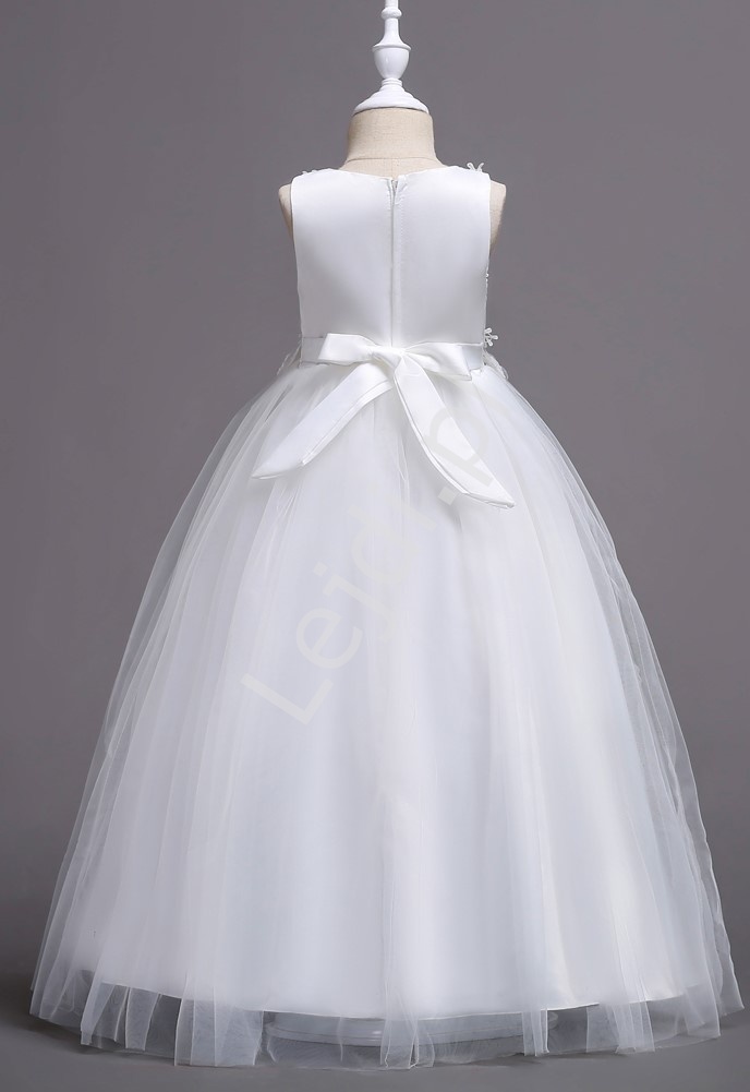 Biała sukienka na komunię z kwiatkami 3D  832