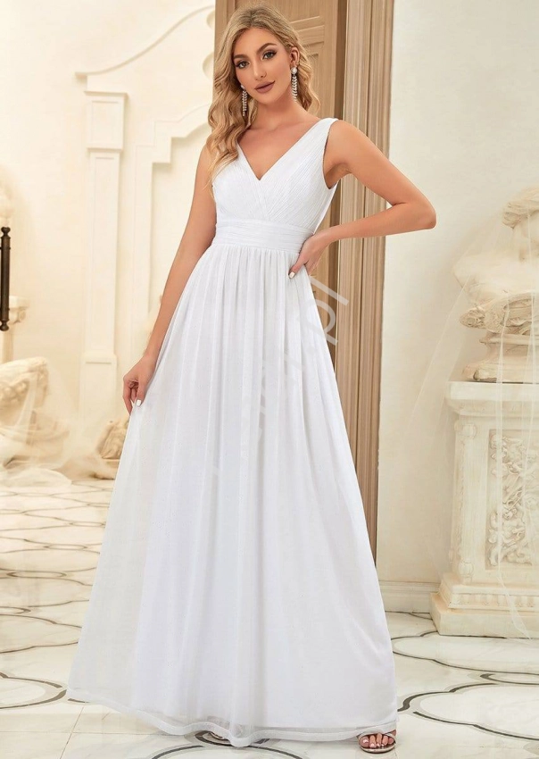 Biała sukienka z brokatem na ślub cywilny 764  r.36 -r.52