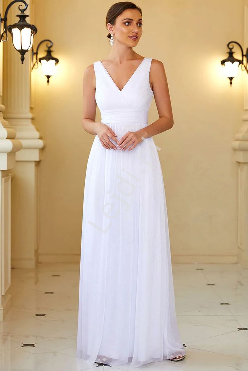 Biała sukienka z brokatem na ślub cywilny