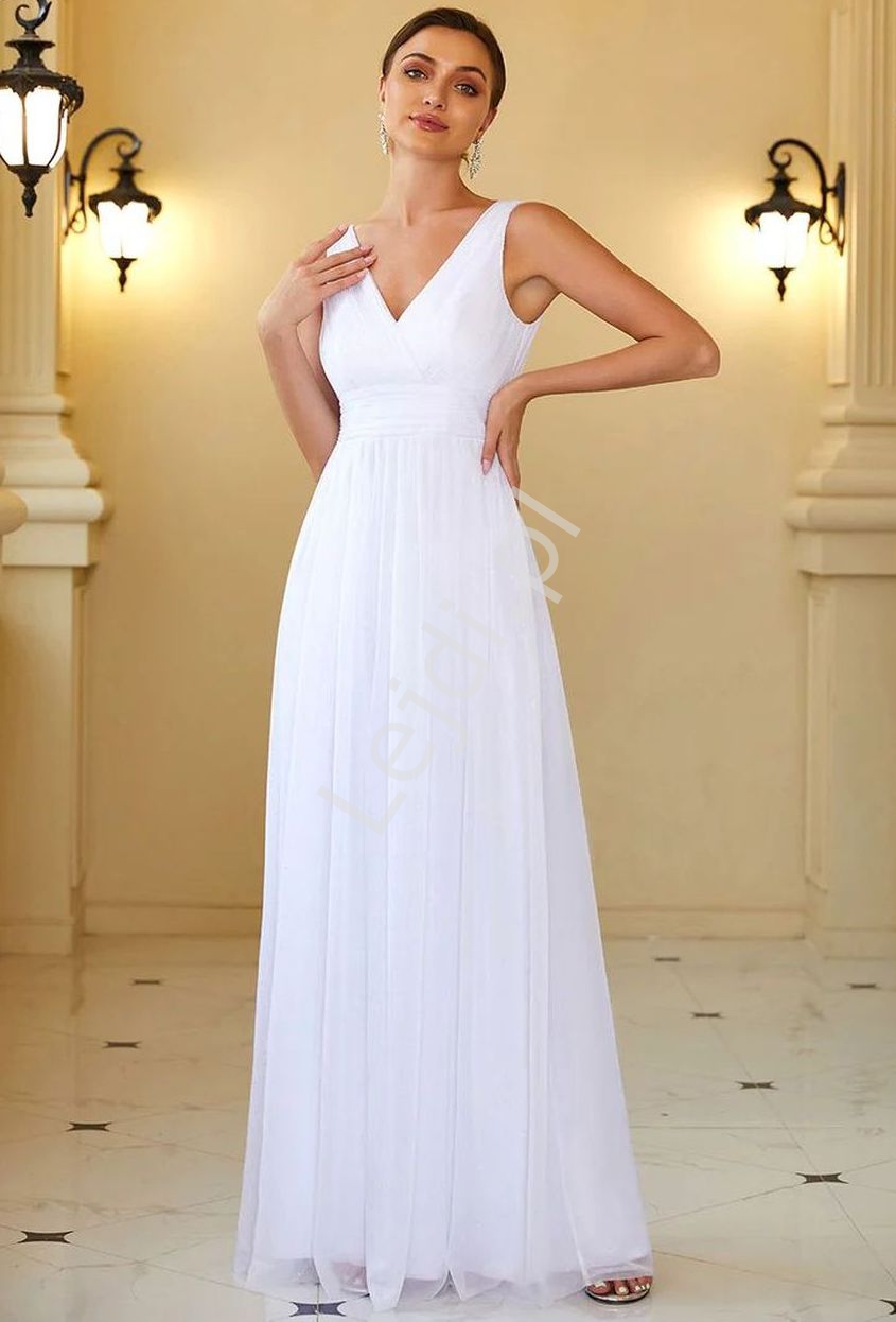 Biała sukienka z brokatem na ślub cywilny