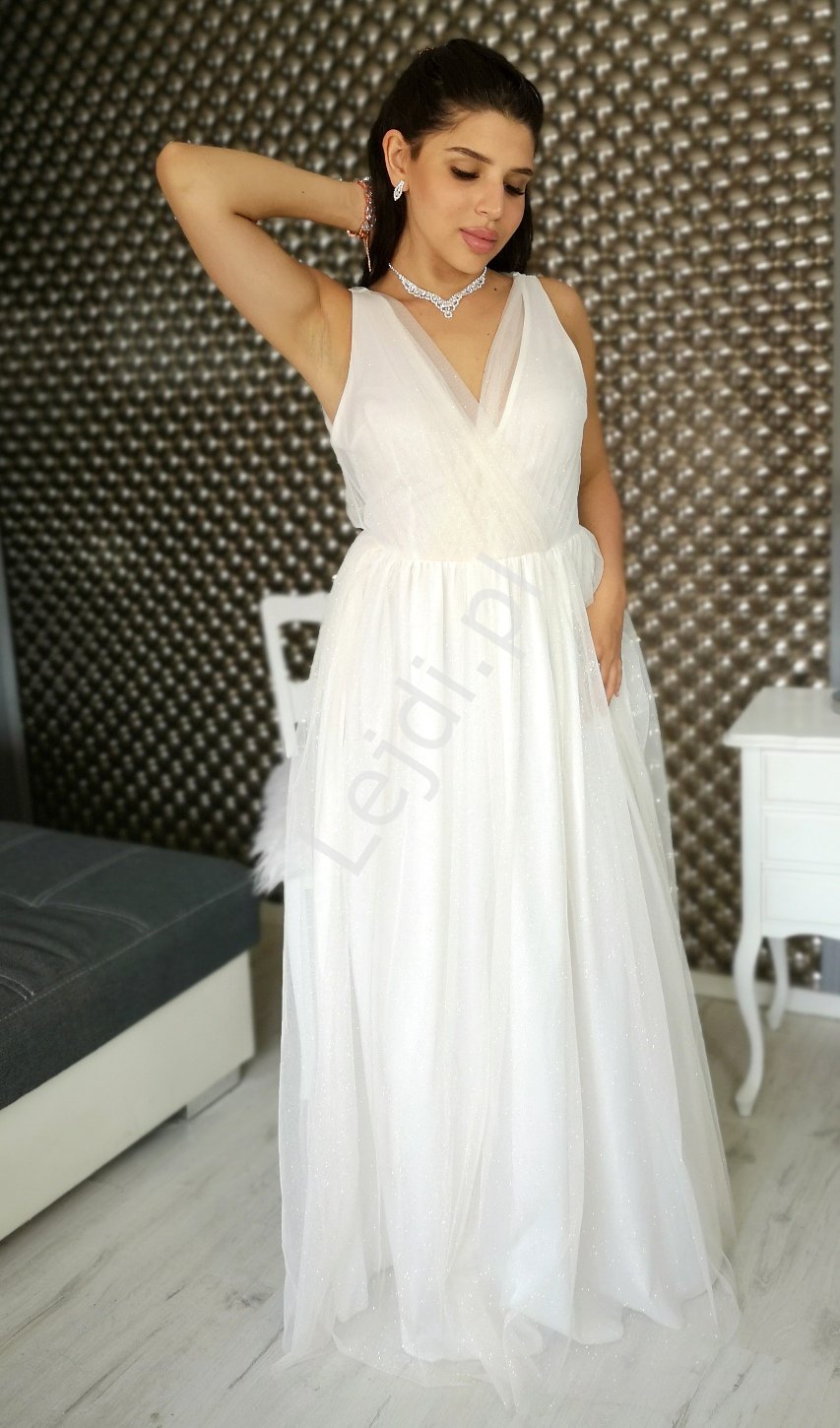 Biała suknia ślubna z złotym brokatem Agnes EMO
