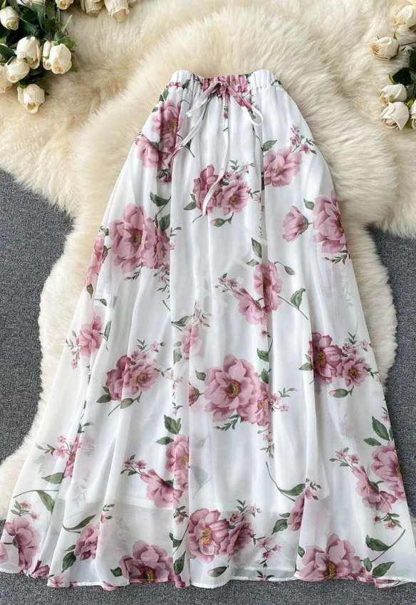 Biała szyfonowa spódnica w kwiaty 1315