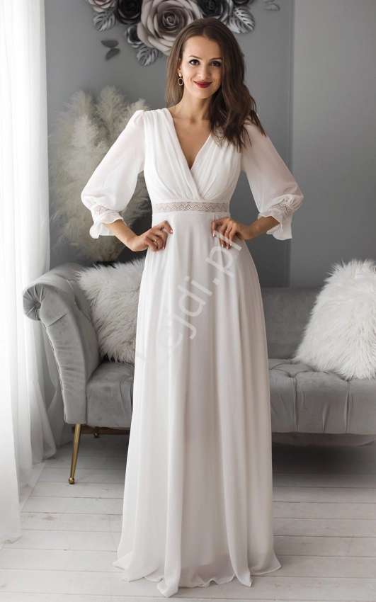 Biała szyfonowa sukienka ślubna w stylu boho 1414