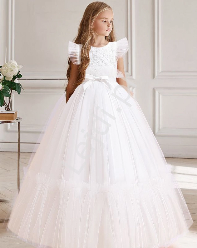 Biała tiulowa długa sukienka dla dziewczynki  na komunie 305
