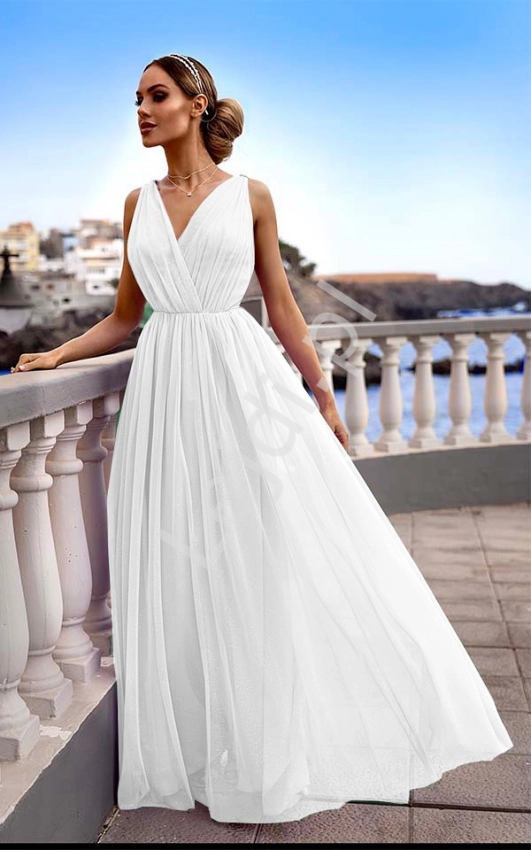 Biała tiulowa sukienka ślubna z srebrnym brokatem Agnes EMO