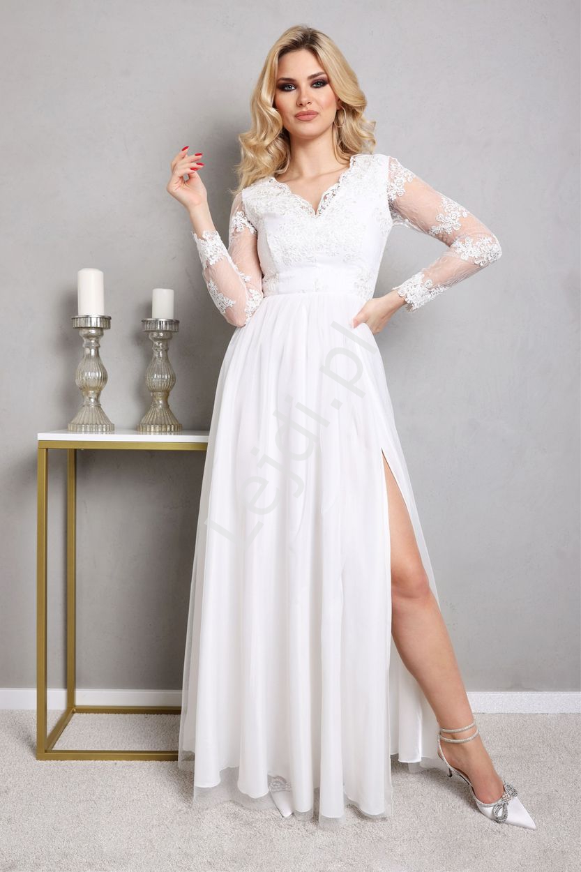 Biała sukienka ślubna z koronkową górą
