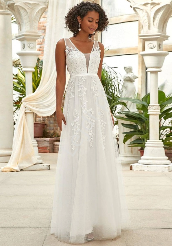 Biała tiulowo koronkowa sukienka na ślub cywilny, przebranie Panny Młodej 7543
