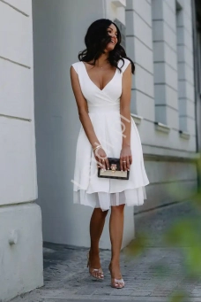  Biało kremowa sukienka do ślubu cywilnego, na koktajl party