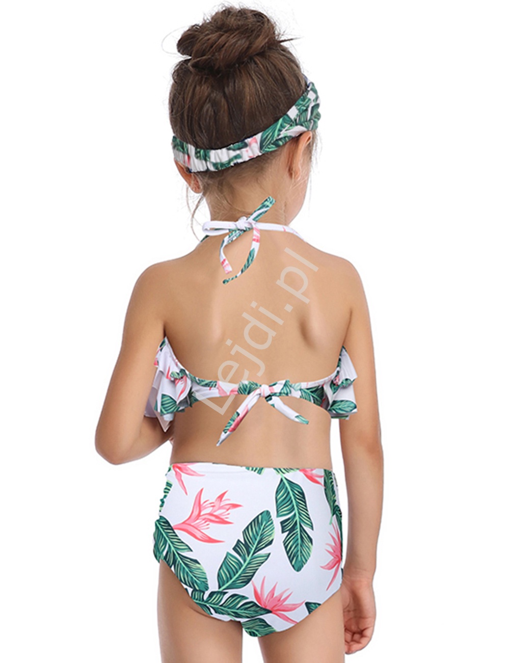 Bikini dla mamy i córki z zielonymu liściami