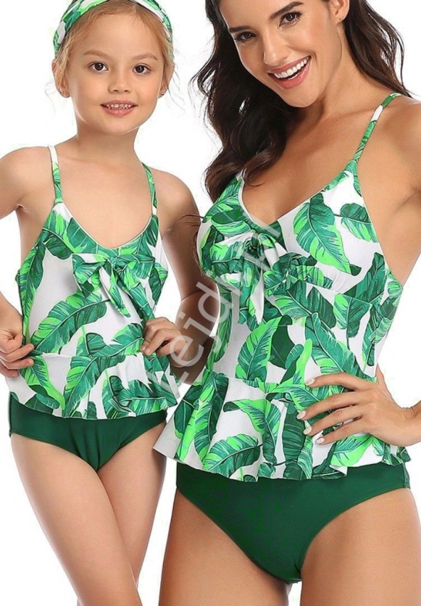 Bikini mama córka z zielonymi liściami 0070