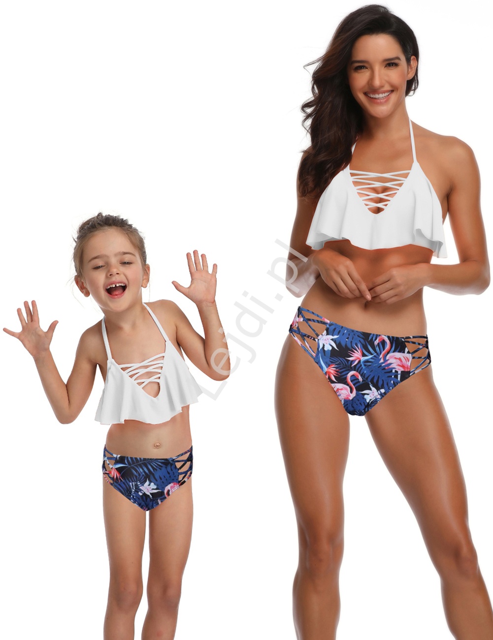 Bikini ze sznureczkami i flemingami dla mamy i córki