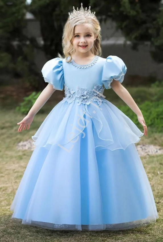 Błękitna dziecięca sukienka księżniczki, karnawałowa sukienka Kopciuszek 266