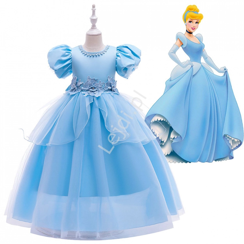 Błękitna dziecięca sukienka księżniczki, karnawałowa sukienka Kopciuszek 266
